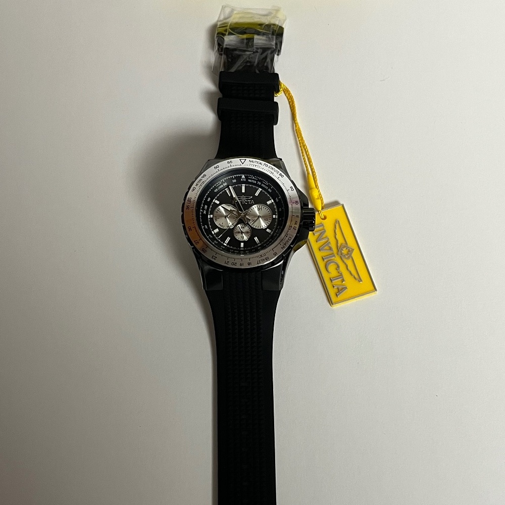 Invicta Aviator Mens Black Watch 33033 Steel 50mm Case Silicone Band Timepiece